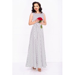 Rochie vaporoasa de zi eleganta Effect alba cu buline negre