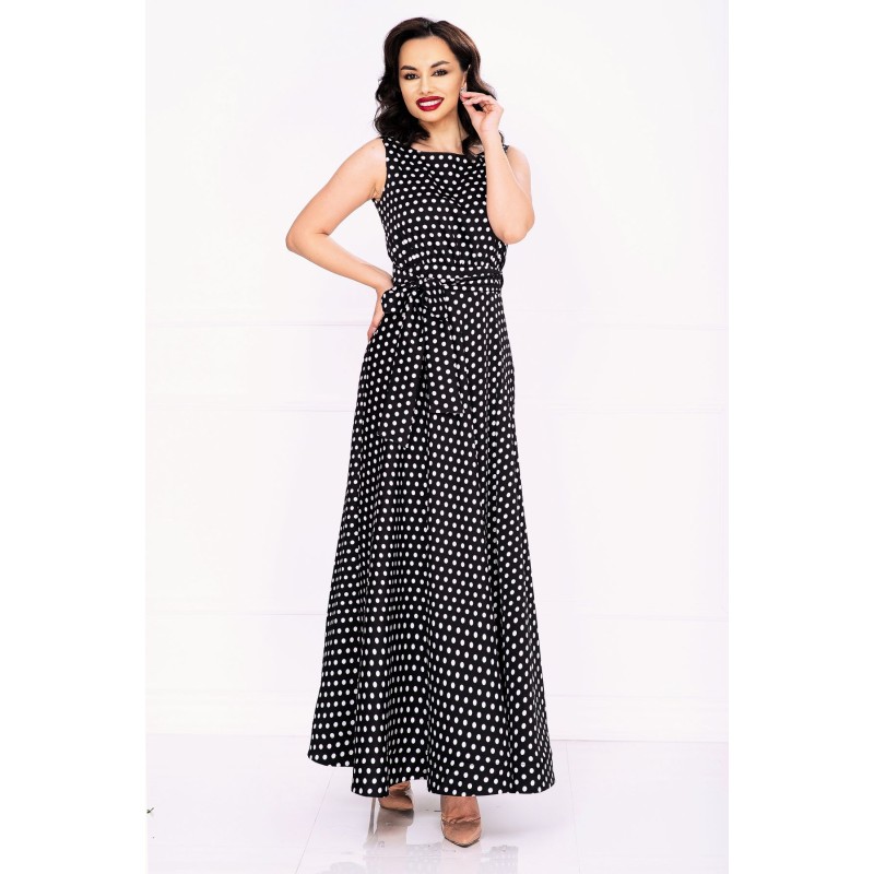 Rochie de zi eleganta Effect neagra vaporoasa cu buline albe