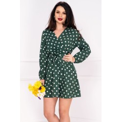 Rochie de zi verde cu buline albe
