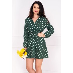 Rochie de zi verde cu buline albe