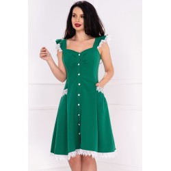 Rochie InPuff verde cu volanase la umeri si broderie aplicata