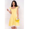 Rochie InPuff galbena cu volanase la umeri si broderie aplicata