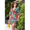 Rochie de vara scurta cu volane si imprimeu frunze