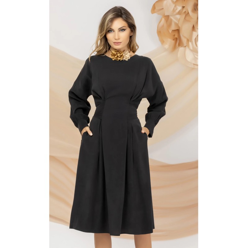 Rochie neagra Pretty Girl de zi din Lyocell