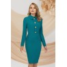 Rochie eleganta office turquoise Pretty Girl cu nasturi aurii