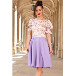 Rochie InPuff de zi in clos lavanda cu maneci bufante si flori delicate