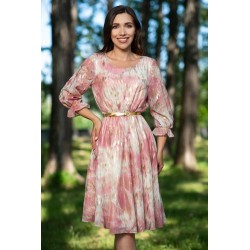 Rochie de zi in clos Iraida roz cu insertii aurii