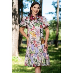 Rochie de zi midi cu maneci gogosar si imprimeu floral