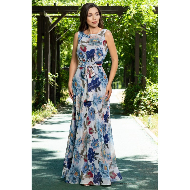 Rochie de zi din voal fin lunga cu imprimeu floral