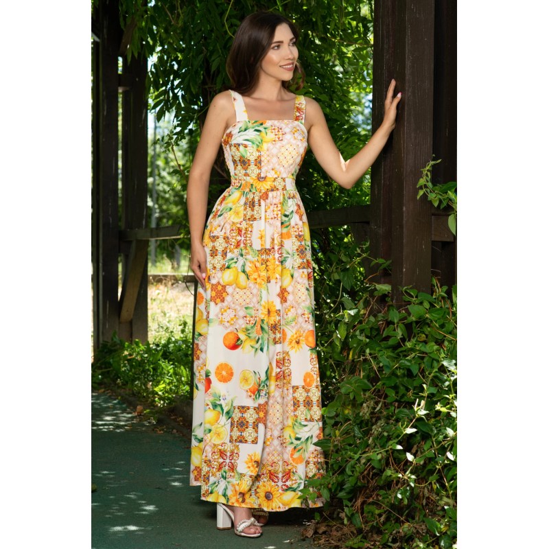 Rochie de vara lunga cu imprimeu tropical
