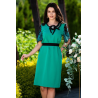 Rochie de zi verde cu maneci brodate si accesoriu pretios
