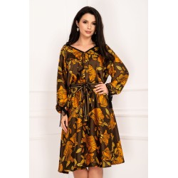 Rochie de zi satinata in clos cu imprimeu tomnatic