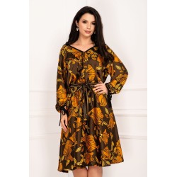 Rochie de zi satinata in clos cu imprimeu tomnatic