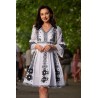 Rochie traditionala alba din bumbac cu broderie neagra Simona