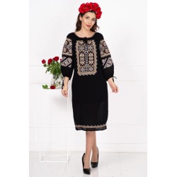 Rochie neagra traditionala Iarina cu broderie cu simbolul crucii