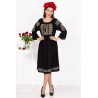 Rochie traditionala neagra Eugenia cu broderie bej labirint