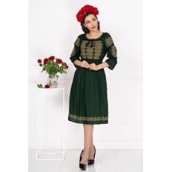 Rochie traditionala Eugenia cu broderie bej labirint