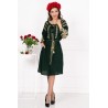 Rochie traditionala din vascoza verde Ecaterina cu broderie bej