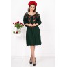 Rochie traditionala verde Aura cu flori brodate si maneci perforate