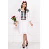 Rochie traditionala alba Aura cu flori brodate si maneci perforate