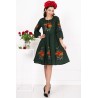 Rochie traditionala verde Angelica cu flori multicolore brodate