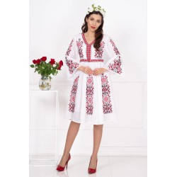 Rochie traditionala din bumbac Angelica cu broderie inspirata din folclor