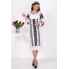 Rochie traditionala midi alba Adriana cu broderie neagra