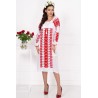 Rochie traditionala midi alba Adriana cu broderie rosie