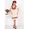Rochie traditionala din in cu bujori brodati