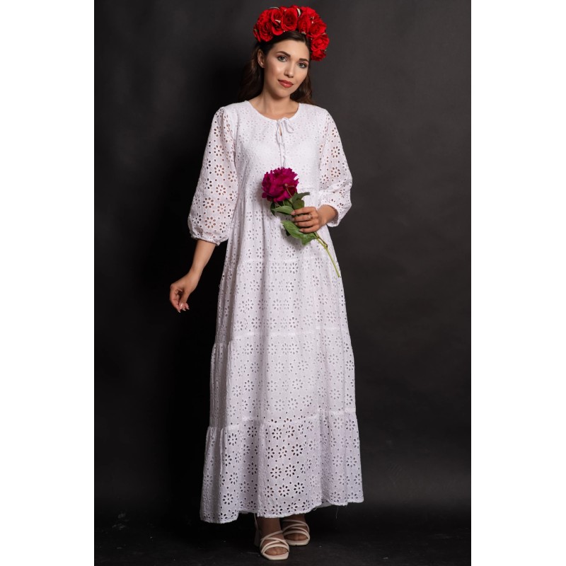 Rochie de vara alba Annabel din broderie englezeasca