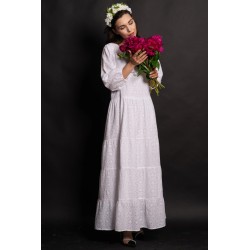 Rochie alba de vara din bumbac Annabel cu broderie englezeasca