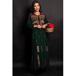 Rochie traditionala verde cu motive florale Gradina Stramosilor