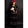 Rochie traditionala Doina Neagră brodata cu trandafiri rosii si galbeni