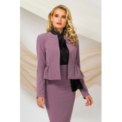 Blazer elegant lila Pretty Girl cu volanas si funda neagra satinata