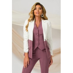 Sacou office Pretty Girl ecru-lila prafuit cambrat cu nasturi imbracati