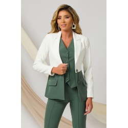 Sacou office Pretty Girl ecru-verde prafuit cambrat cu nasturi imbracati