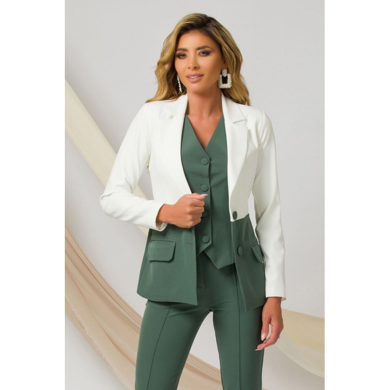 Sacou office Pretty Girl ecru-verde prafuit cambrat cu nasturi imbracati