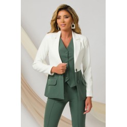 Sacou office Pretty Girl ecru-verde prafuit cambrat cu nasturi imbracati