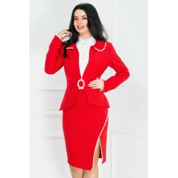 Sacou elegant rosu Pretty Girl cu detalii din perle si strasuri