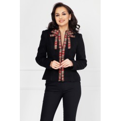 Sacou negru Effect din stofa decorat fundita din chanel