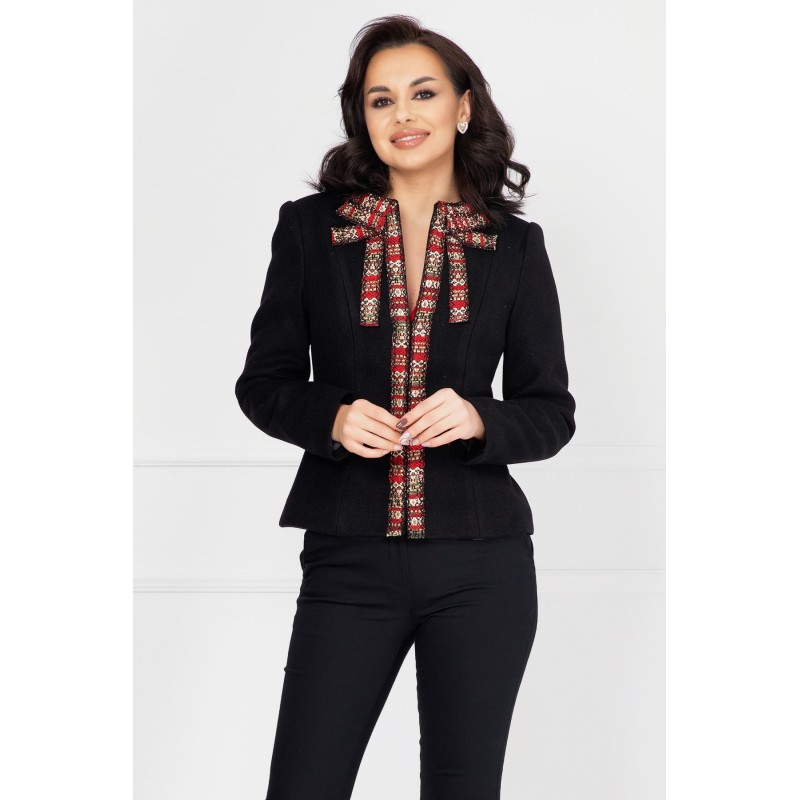 Sacou negru Effect din stofa decorat fundita din chanel