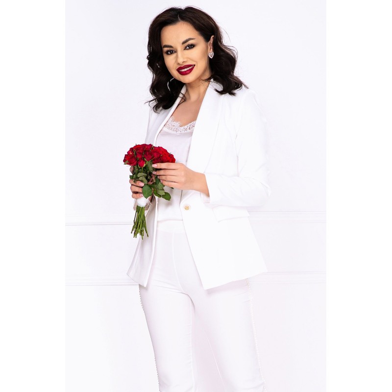 Sacou alb office dama InPuff cambrat