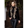 Jacheta eleganta dama din catifea neagra accesorizata cu broderie aurie