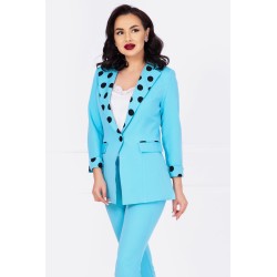 Sacou office baby blue cu mansete si rever cu buline
