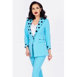 Sacou office baby blue cu mansete si rever cu buline
