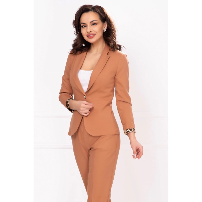 Sacou office InPuff camel cu dublura animal print