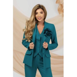 Sacou dama office turquoise cu floare maxi