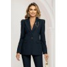 Sacou dama bleumarin cambrat cu accesoriu auriu