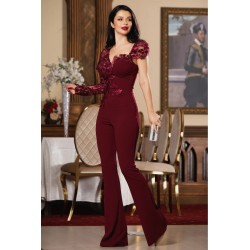 Salopeta Mara bordo eleganta cu flori 3D