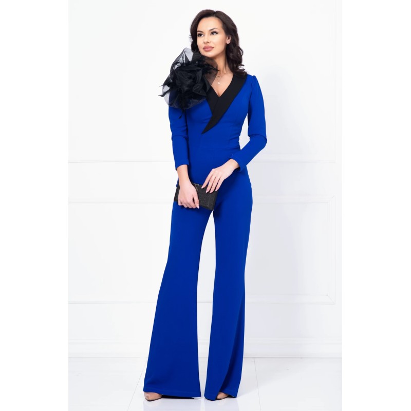 Salopeta eleganta albastru royal cu floare detasabila